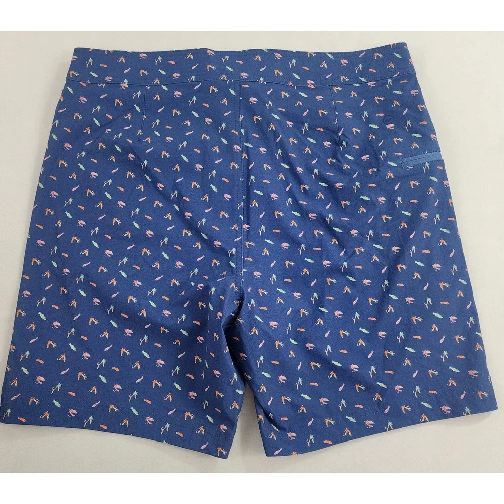 Vineyard Vines Performance swim trunks shorts W 32 blue fish pocket zip $98 mens
